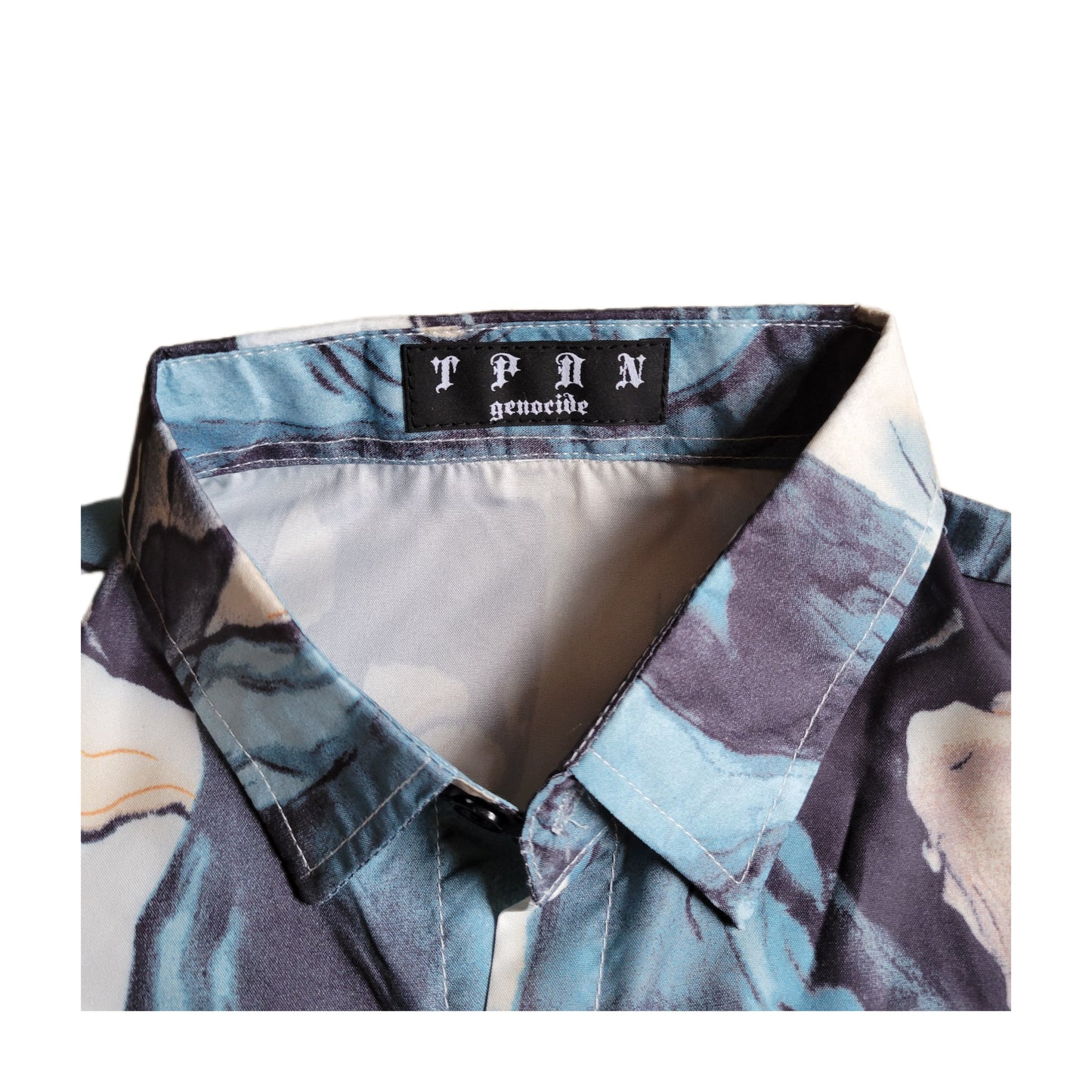 TPDNオリジナルタグ付き ブルーマーブル柄長袖シャツ