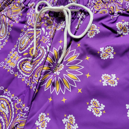 TPDNオリジナルタグ付きペイズリー柄ハーフパンツ (PUR)