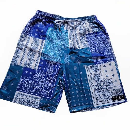TPDNオリジナルタグ付きペイズリー柄ハーフパンツ (BLU)